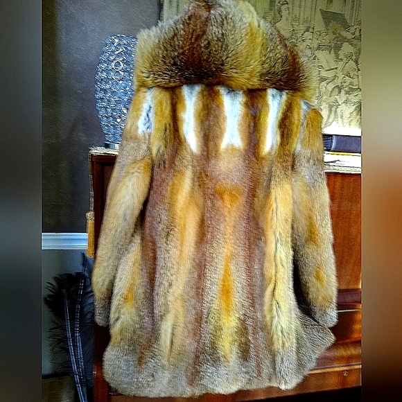 LUXURY REAL RED FOX COAT FUR JACKET W/ HOOD, SZ M - Picture 7 of 16